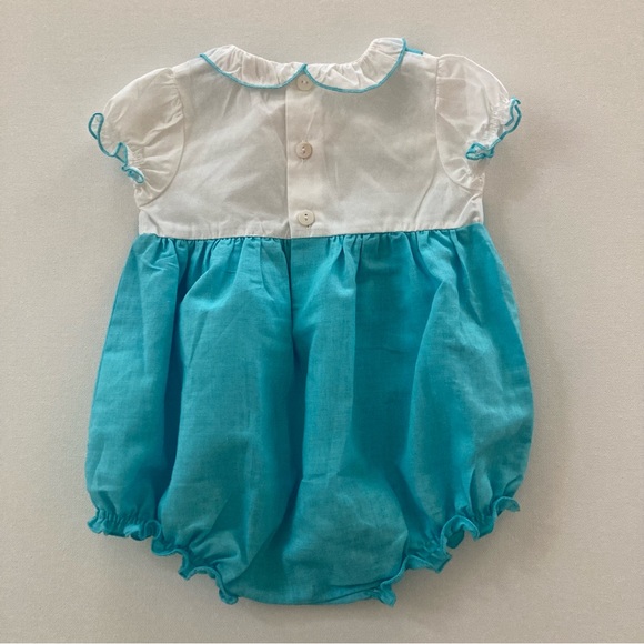 Petit Confection Baby Girl 9 Month Linen Romper Spring Summer Flower Embroidered - Picture 4 of 7